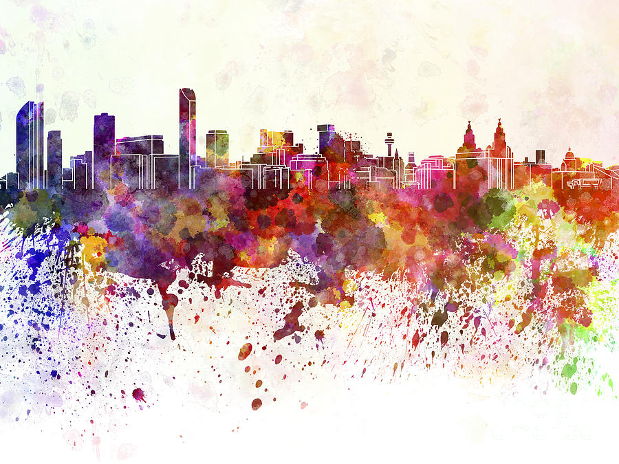 liverpool skyline in watercolor background pablo romero