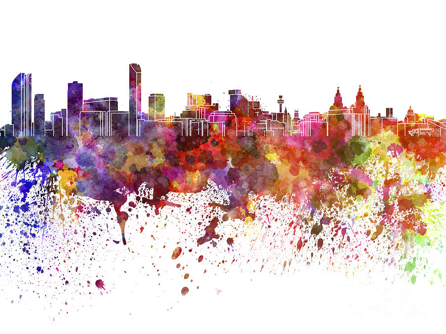 Liverpool Skyline In Watercolor On White Background ...