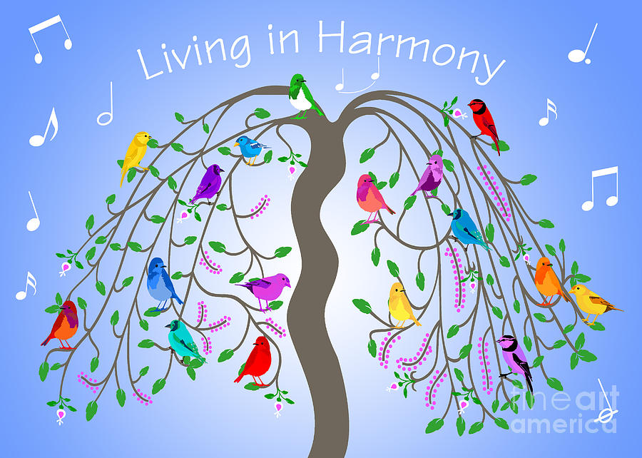 Bird Painting - Living In Harmony by Two Hivelys