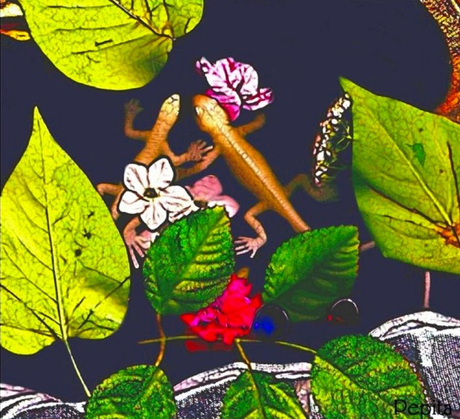 Flower Mixed Media - Lizards by Pepita Selles