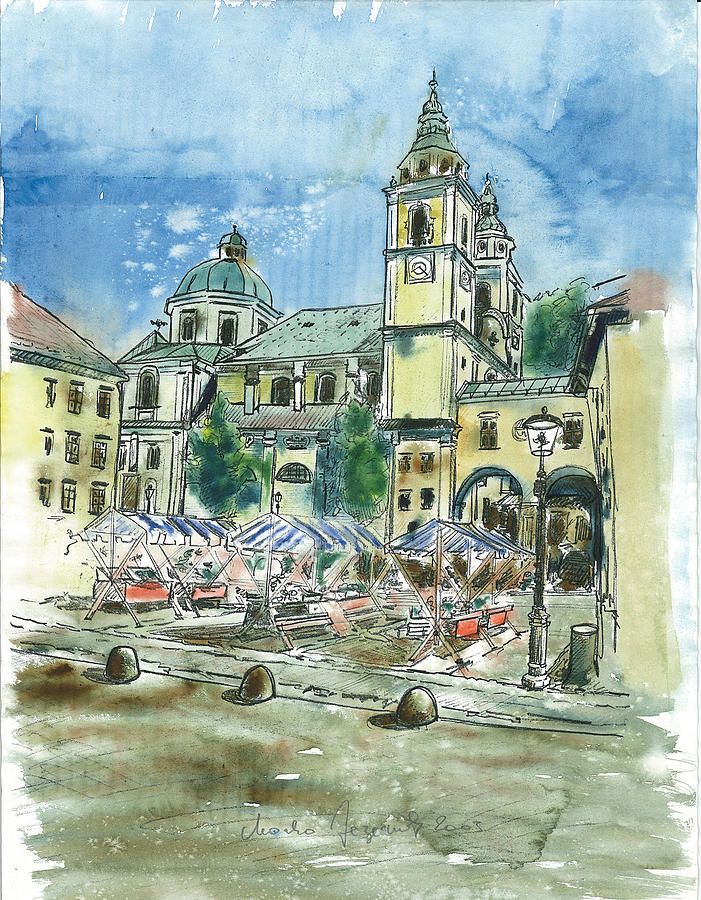 Ljubljana Painting - Ljubljana - The Cathedral by Marko Jezernik