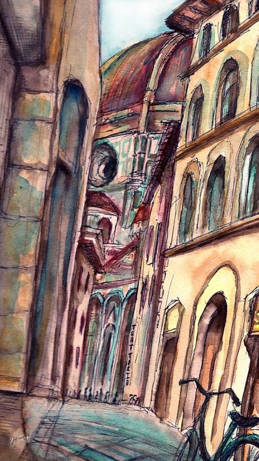 Bicycle Painting - lL Duomo by Mary Fanning