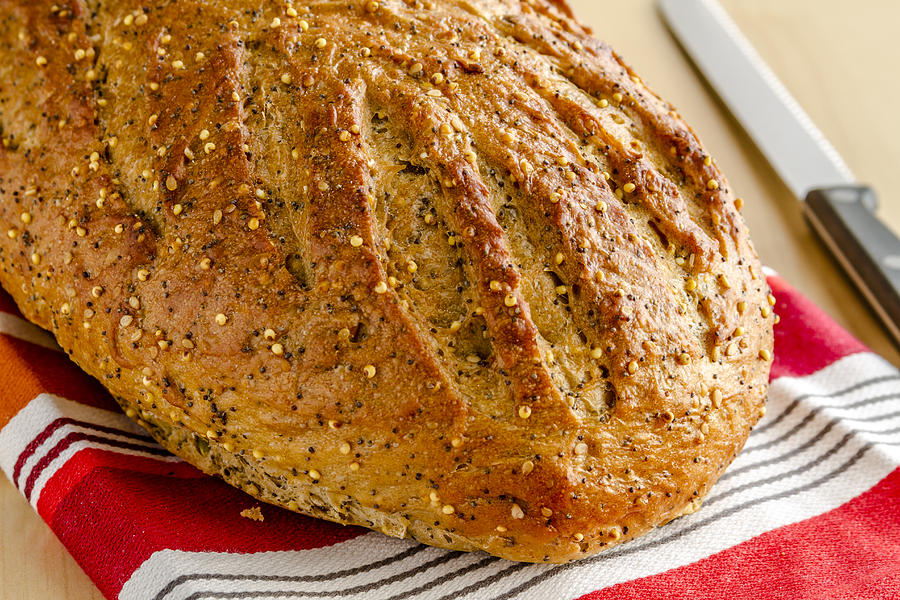Bread Photograph - Loaf of Whole Grains and Seeded Bread by Teri Virbickis