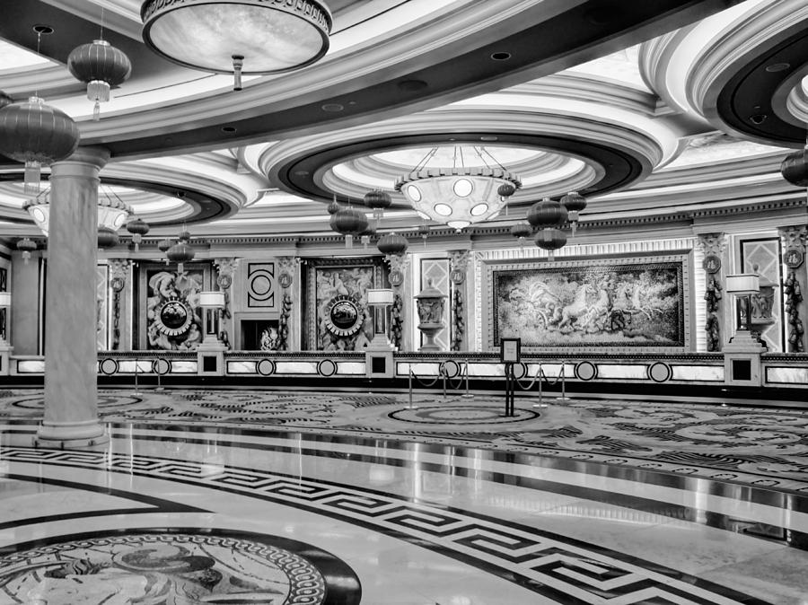 Lobby of Caesars 2 in Black and White Photograph by Jenny Hudson
