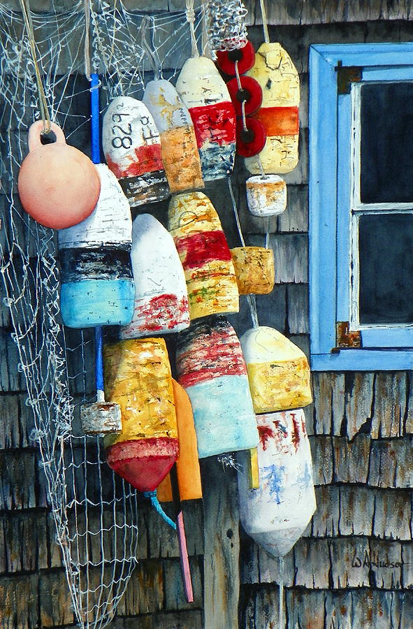 Fish Painting - Lobstah Buoys by Bill Hudson