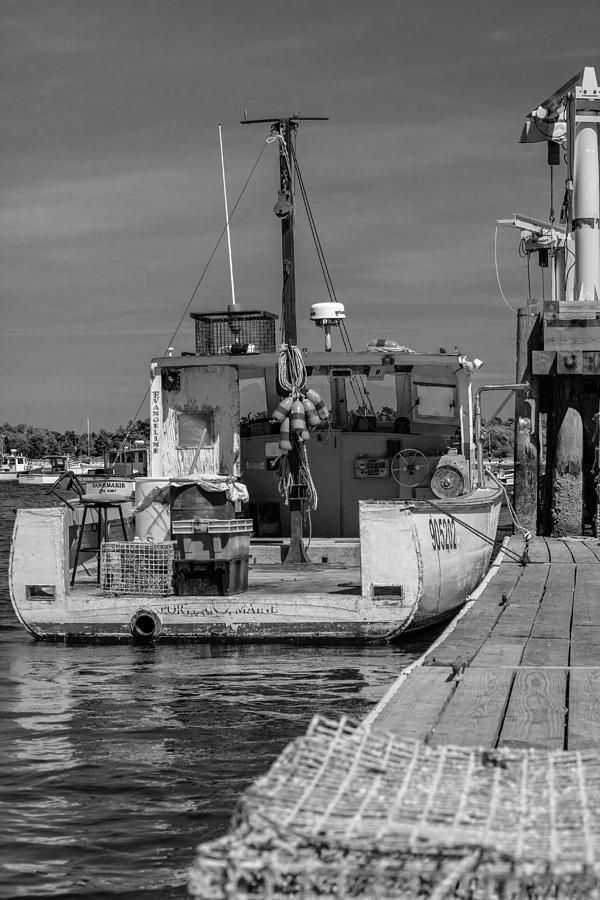 Lobster Boat at Dock Black and White Photograph by Kirkodd Photography Of New England
