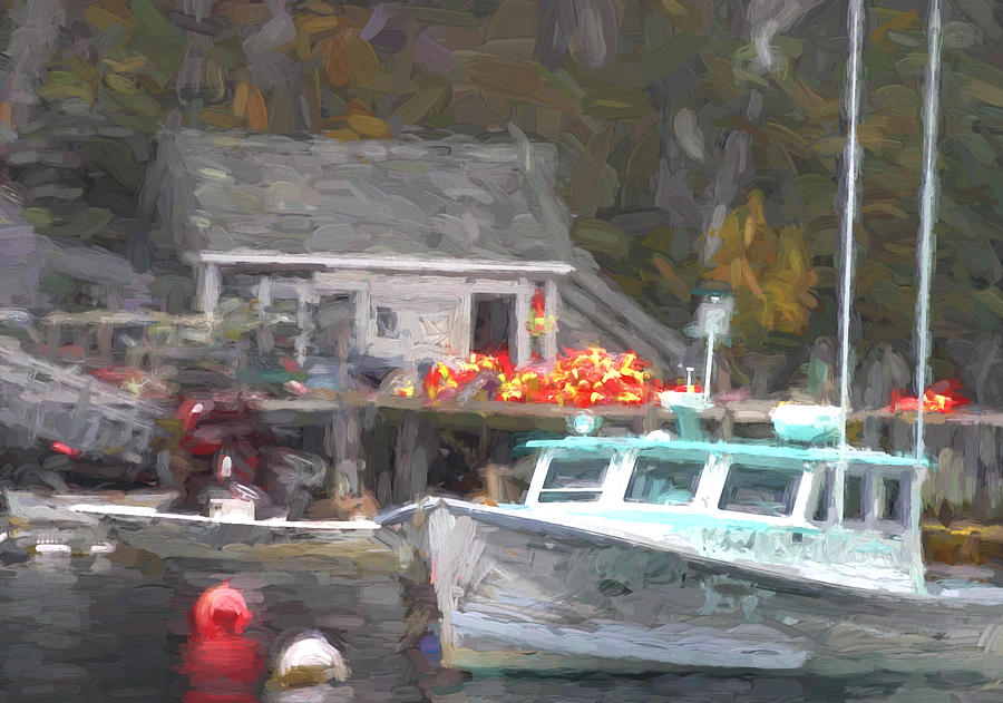 Boat Photograph - Lobster Boat New Harbor Maine Painterly Effect by Carol Leigh