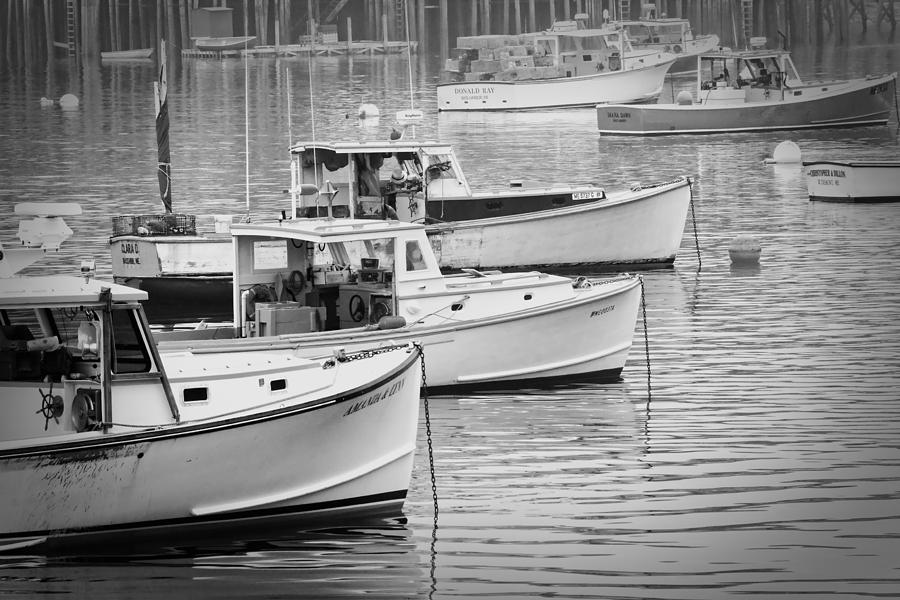 Black And White Photograph - Lobster Boats In Bass Harbor and Bernard Maine  by Keith Webber Jr