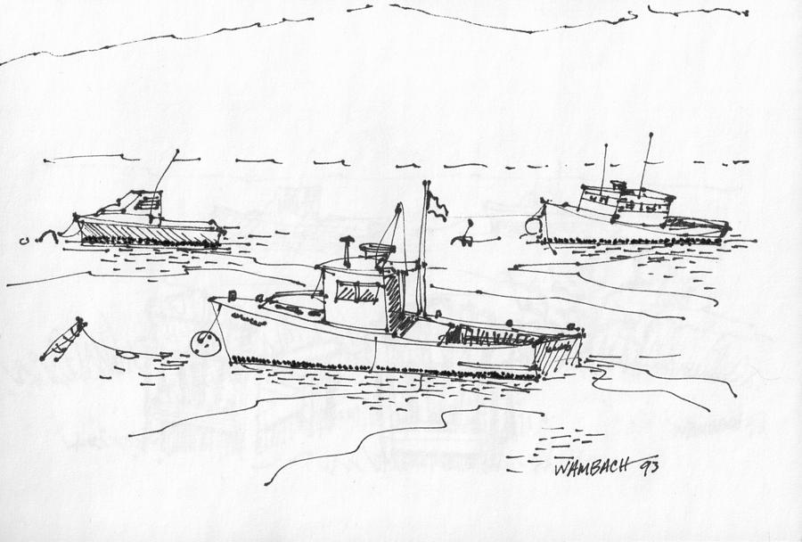 Lobster Boats Monhegan Island 1993 Drawing by Richard Wambach