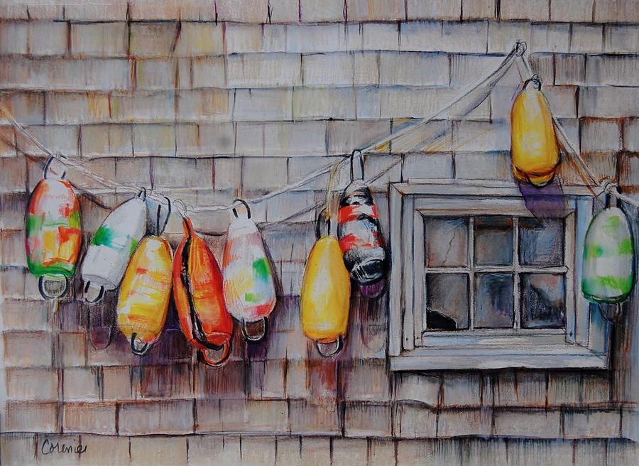Lobster Pot Markers Painting by Jean Cormier