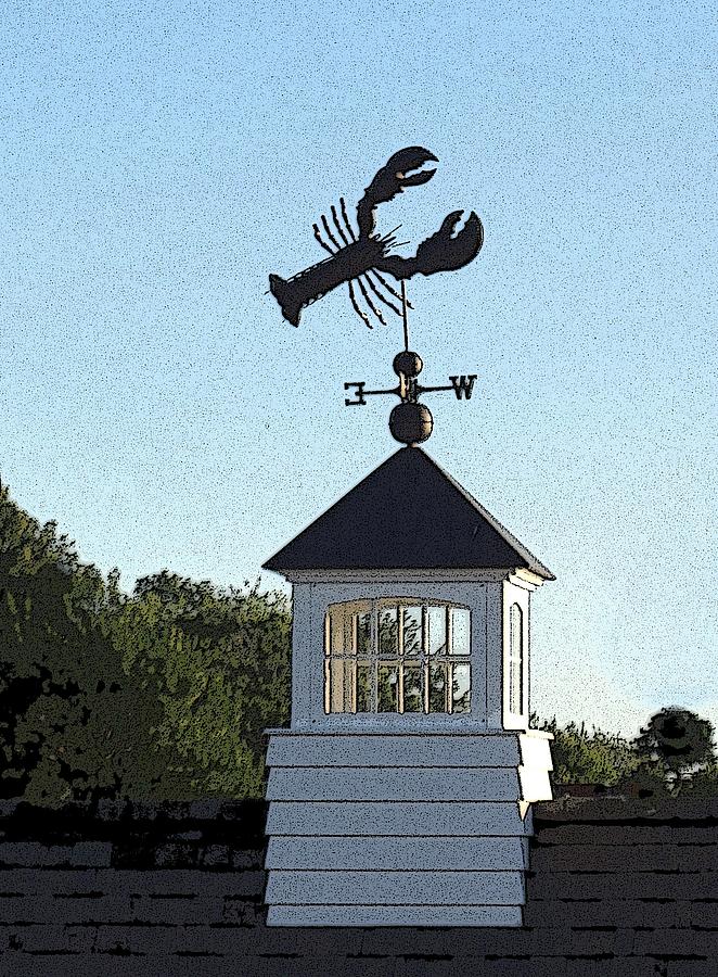 Landscape Photograph - Lobster Weathervane On White Cupola Boothbay Harbor Maine by Patricia E Sundik