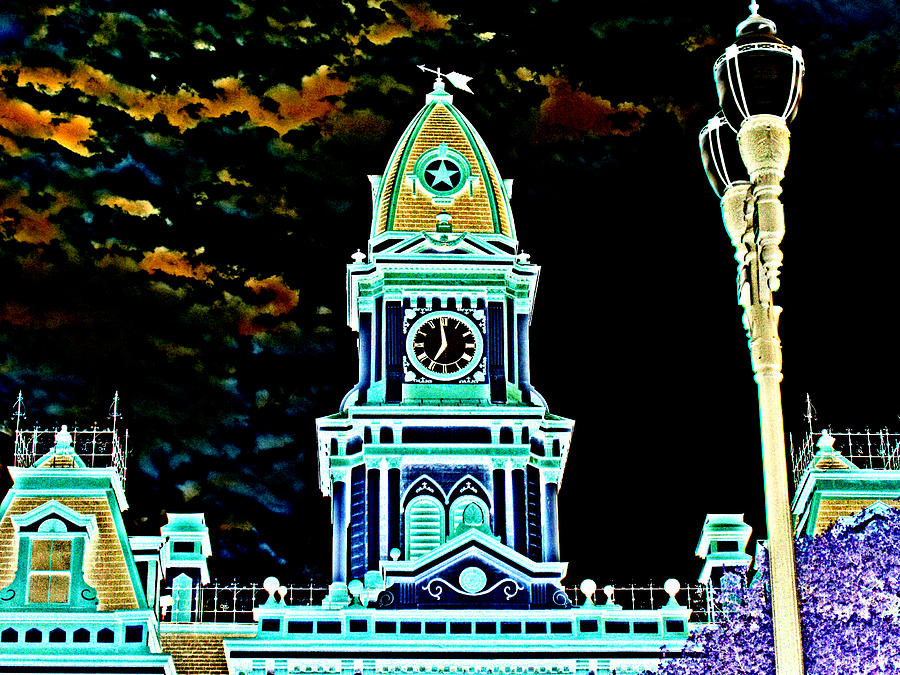 Lockhart Courthouse Clock Tower in Neon Digital Art by James Granberry