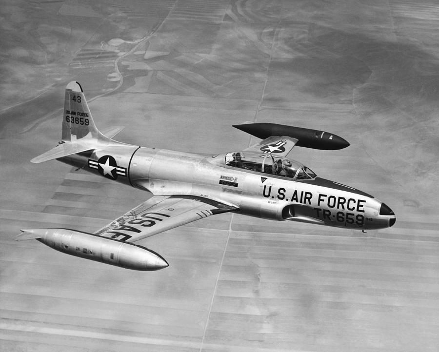 Airplane Photograph - Lockheed T-33 Jet  Trainer by Underwood Archives