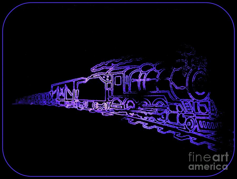 Locomotive in Blue Neon Photograph by Kelly Awad