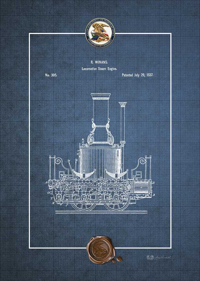 Locomotive Steam Engine Vintage Patent Blueprint Digital Art by Serge Averbukh