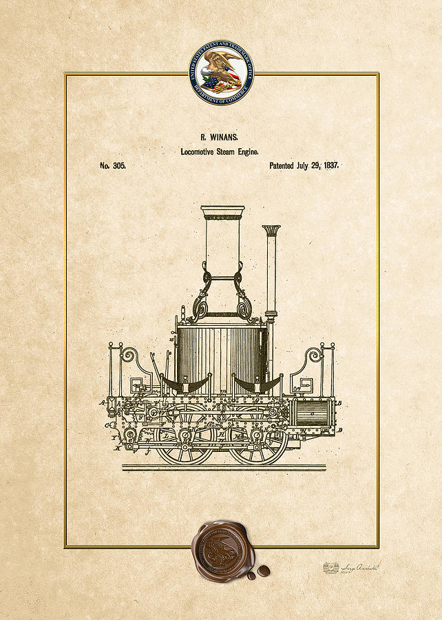 Locomotive Steam Engine Vintage Patent Document Digital Art by Serge Averbukh