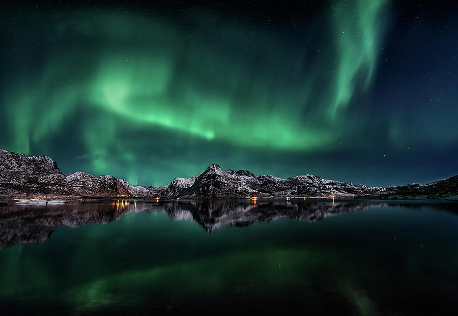 Mountain Photograph - Lofoten Aurora Reflection by Javier De La