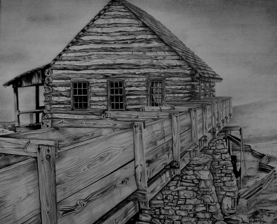 log cabin pencil drawings