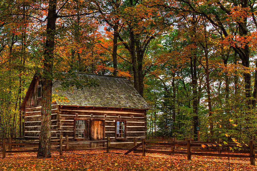 Log Cabin In Autumn Color Photograph by Richard Gregurich