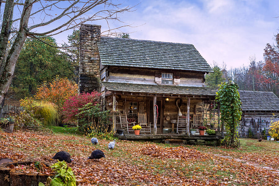 Log Cabin in Autumn Photograph by Mary Almond