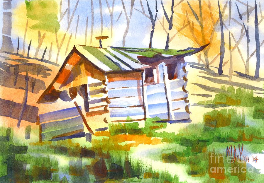Log Cabin in the Wilderness Painting by Kip DeVore