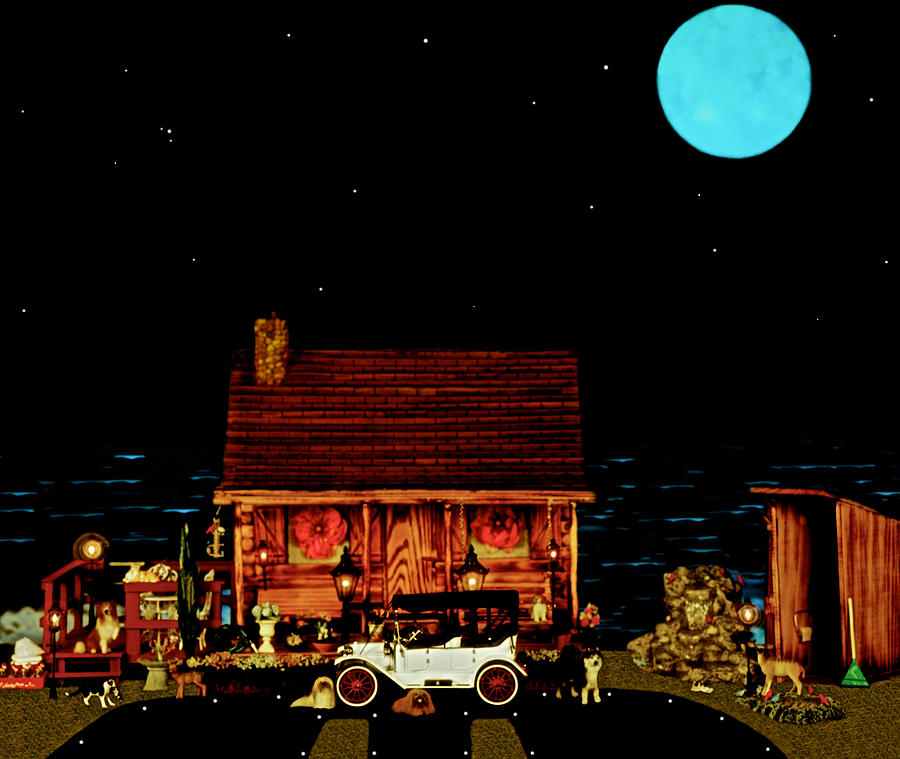 Log Cabin Scene With The Old Vintage Classic 1913 Buick Model 25