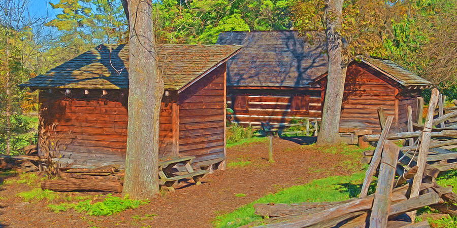 Log House and Outbuildings / Oliver Miller Homestead Digital Art by Digital Photographic Arts