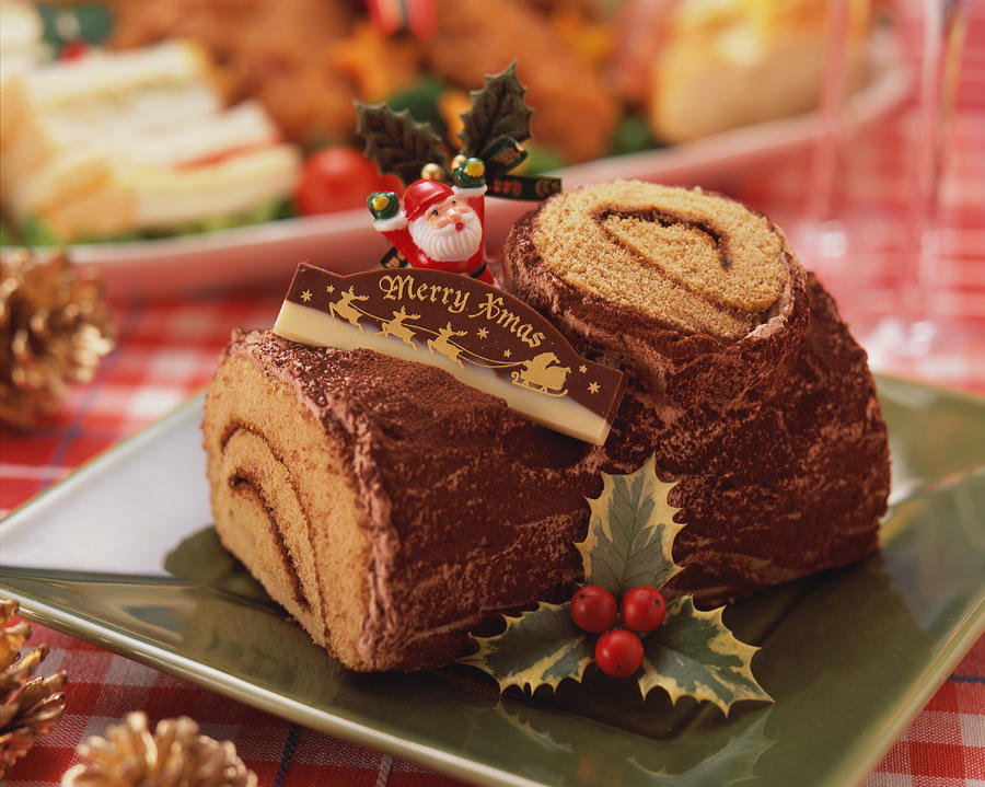 Log shaped chocolate cake for Christmas Photograph by Koki Iino