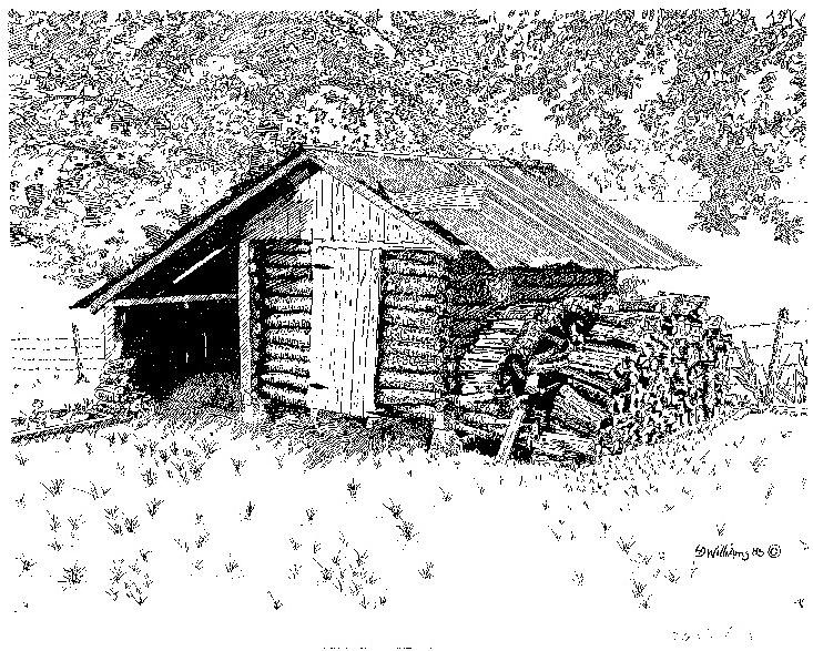 Log Smokehouse Drawing by L D Williams