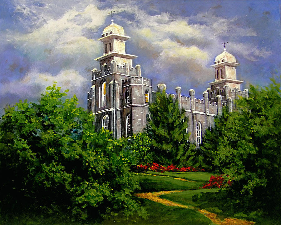 Landscape Painting - Logan Utah Temple Pathway to Heaven by Marcia Johnson