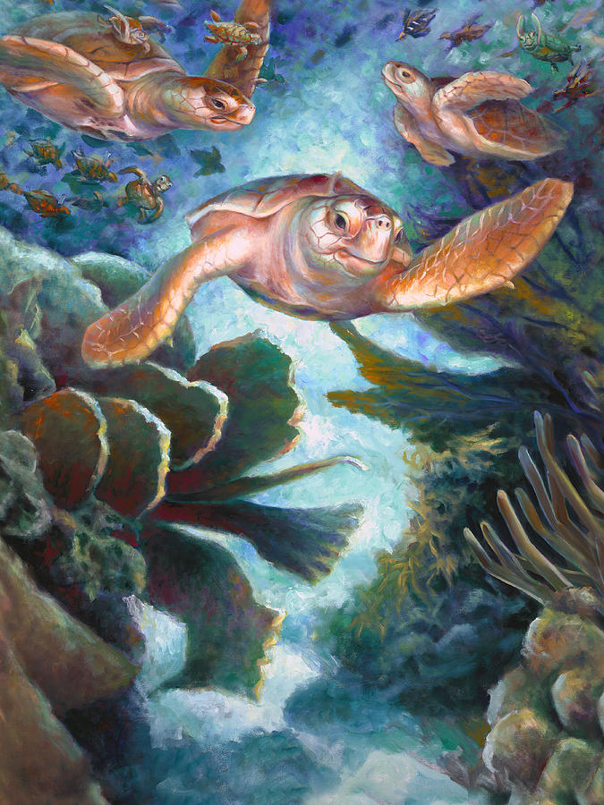 Turtle Painting - Loggerhead Sea Journey II by Nancy Tilles