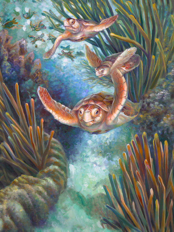 Turtle Painting - Loggerhead Sea Journey III by Nancy Tilles