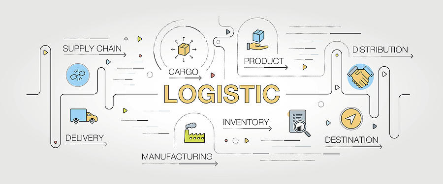 Logistic banner and icons Drawing by Enis Aksoy