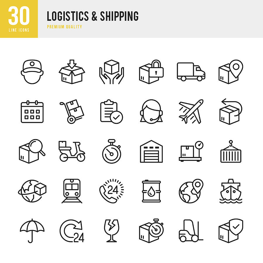 Logistics & Shipping - Thin Line Icon Set Drawing by Fonikum
