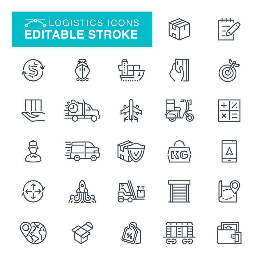 Logistics Editable Stroke Icons Drawing by Forest_strider