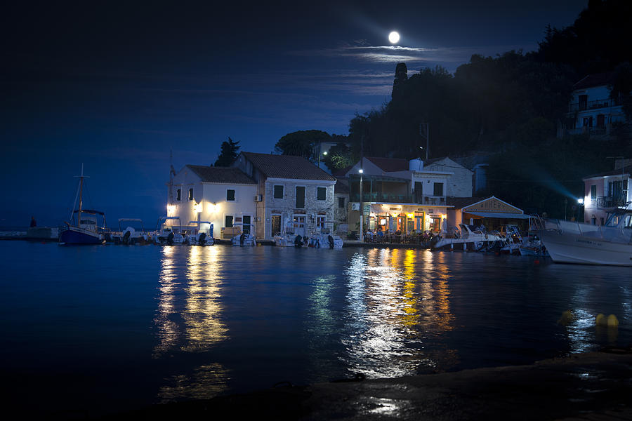 Logos Paxos Greece by night Photograph by Andrew James