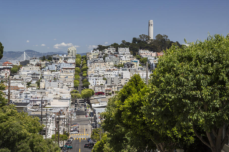 Lombard Street and Coit Tower on Telegraph Hill Photograph by Adam Romanowicz