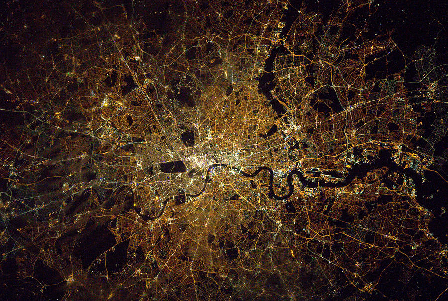 London At Night, Satellite Image Photograph by Science Source