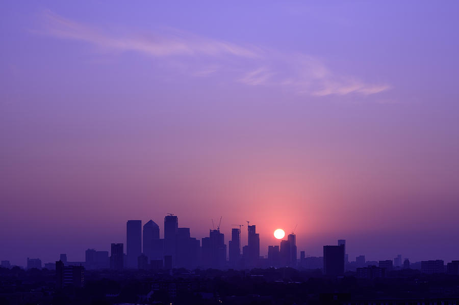 London Canary Wharf skyline at sunrise Photograph by Shomos Uddin