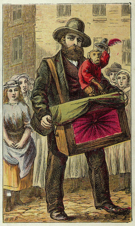 London Drawing - London Characters The Organ  Grinder by Mary Evans Picture Library