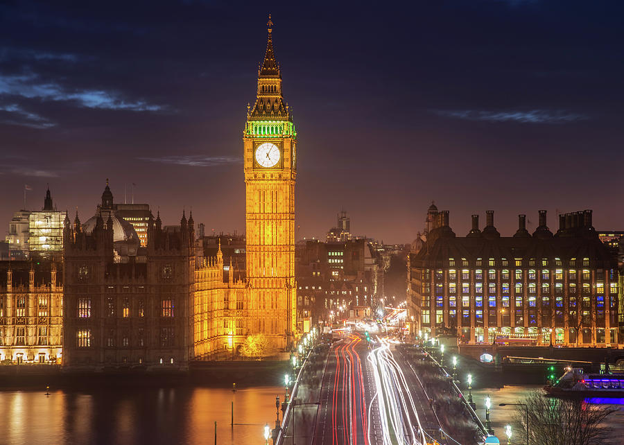 London City With Big Ben Night Scene Photograph by Mlenny