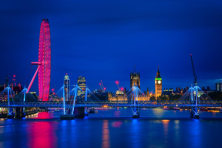 London cityscape along river Thames with Big Ben at dusk Photograph by Mbbirdy
