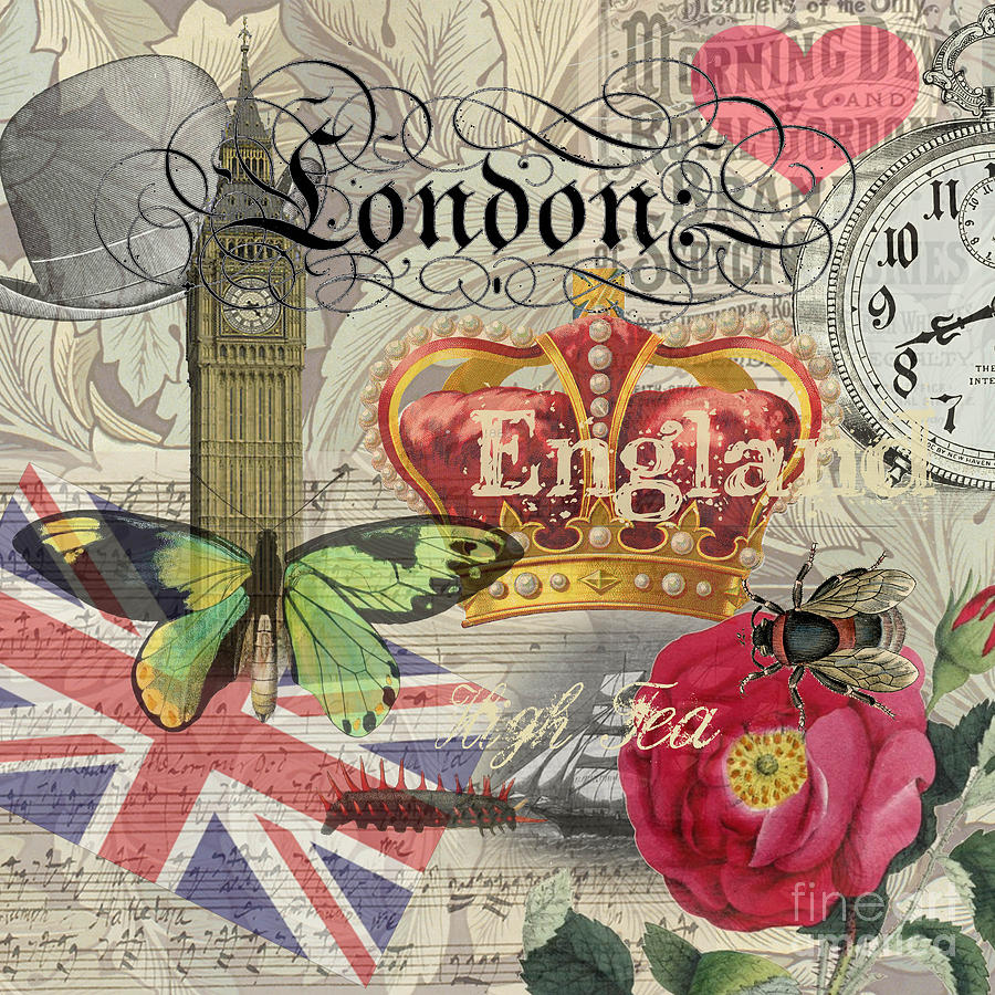 London Digital Art - London England Vintage Travel Collage  by Mary Hubley