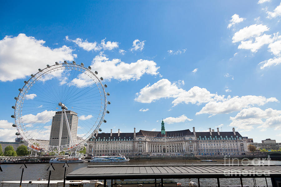 London Eye and County Hall across River Thames. Photograph by Peter Noyce