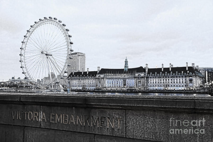 London Eye Photograph - London Eye Mono by Jasna Buncic