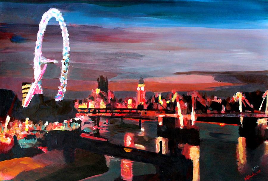 London Painting - London Eye Night by M Bleichner