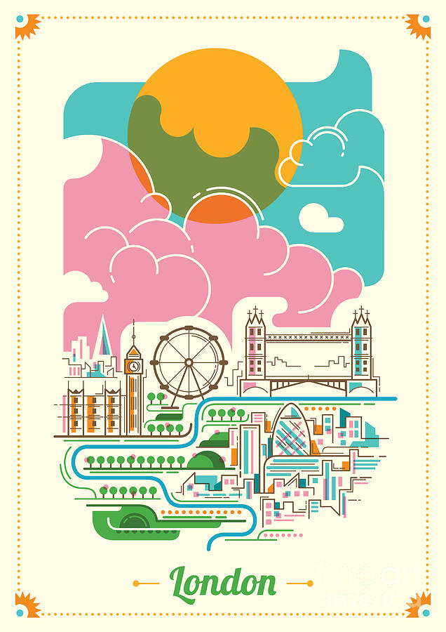 Big Digital Art - London Illustration In Color. Vector by Radoman Durkovic Big Digital Art - London Illustration In Color. Vector by Radoman Durkovic
