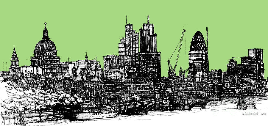 Dark Ink Of London With Hemlock Green Digital Art