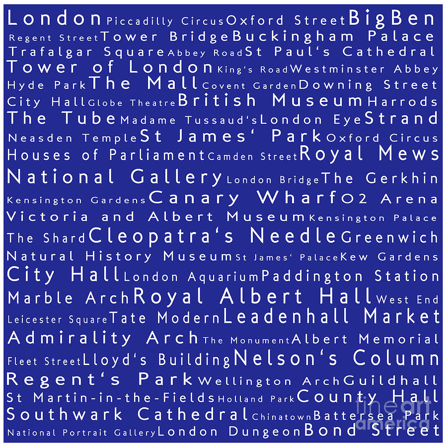 London in Words Blue Photograph by Sabine Jacobs