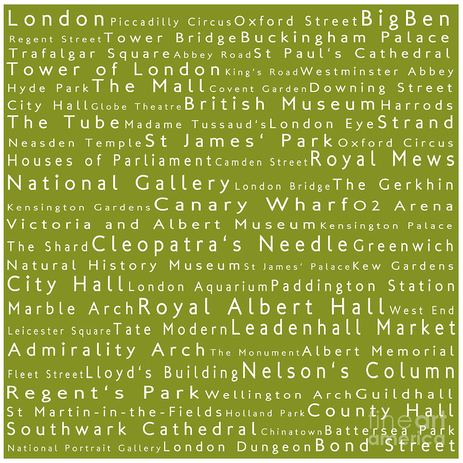 City Photograph - London in Words Olive by Sabine Jacobs